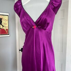 Betsey Johnson Milkmaid Silk Dress 6 purple fuchsia vintage